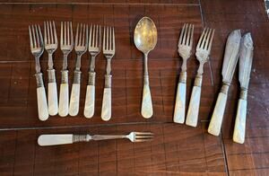 Antique Mother of Pearl Silverware Victorian Period Set of 12 Pieces